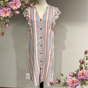 Elle button down striped straight fit mini dress size medium‎